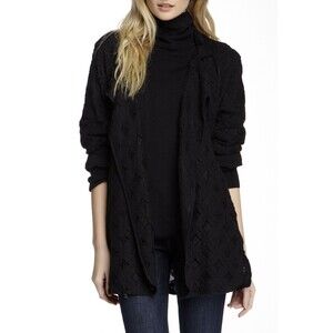 New Womens NWT Pleione Crochet Cardigan S Open Black Small Jacket Nice Soft USA